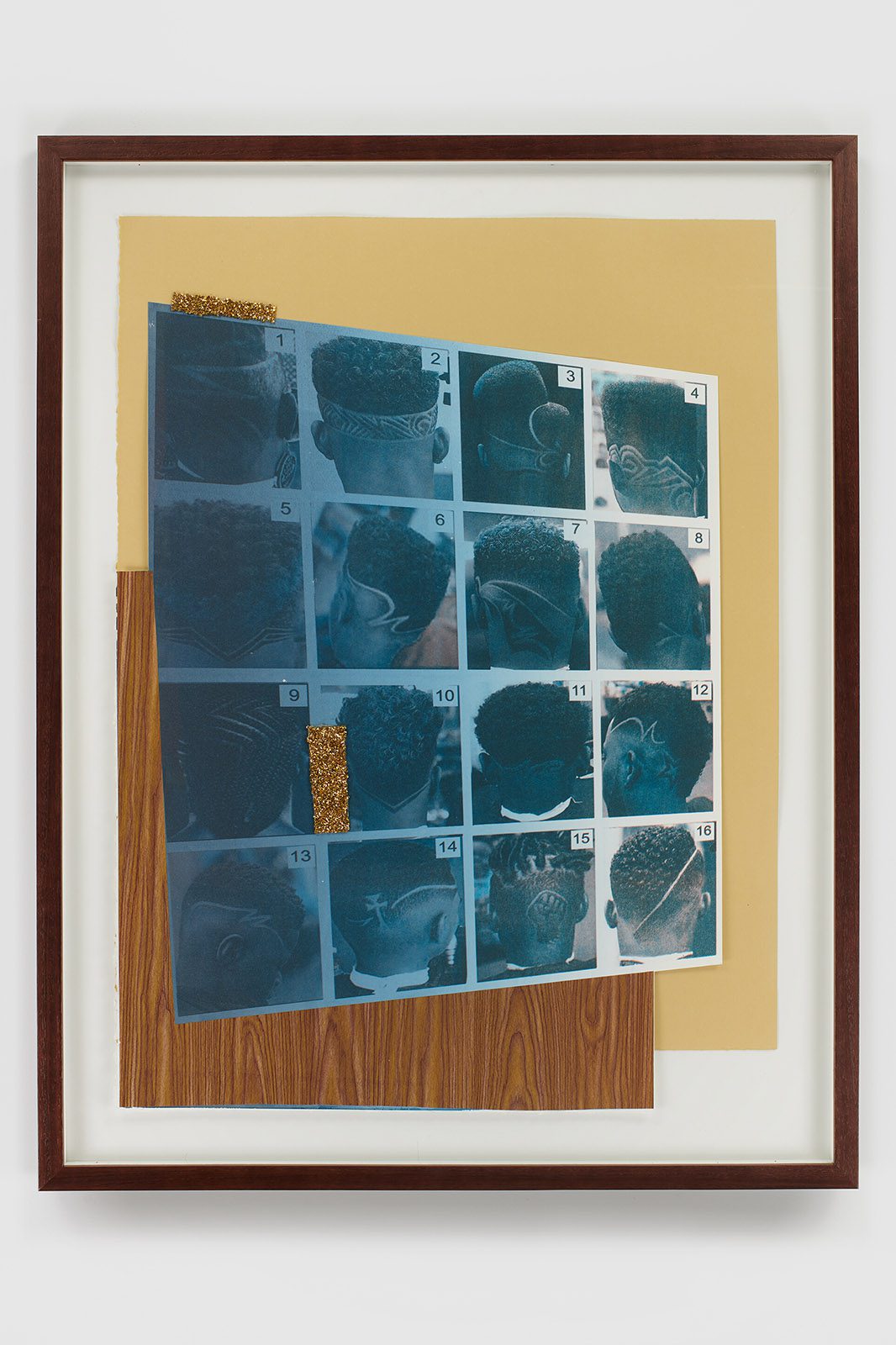 Devan Shimoyama, Style Guide #1, 2018, Unique print, two layer lithographic print, silkscreen gradient with rhinestones and collage on paper, 30 x 22 inches | 76 x 56 cm