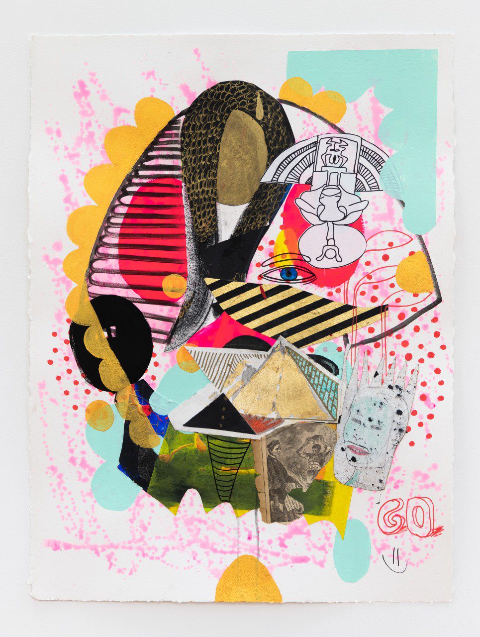 Jackie Milad, Book Thrower, 2021, Mixed media on paper collage and drawing 30 x 23 inches | 76.2 x 58.4 cm (unframed)