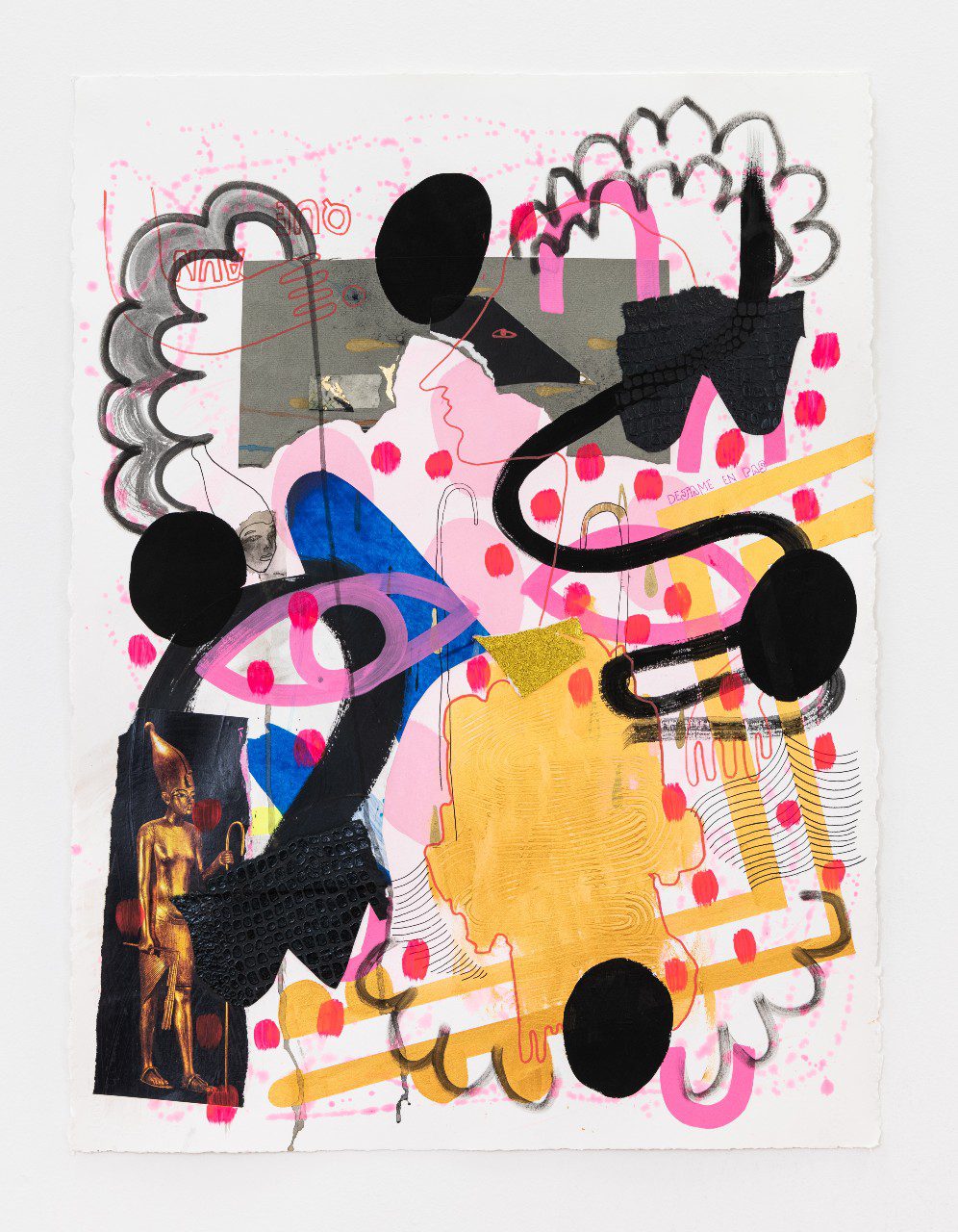 Jackie Milad, Golden Feathers, 2021, Mixed media on paper collage and drawing 30 x 23 inches | 76.2 x 58.4 cm (unframed)