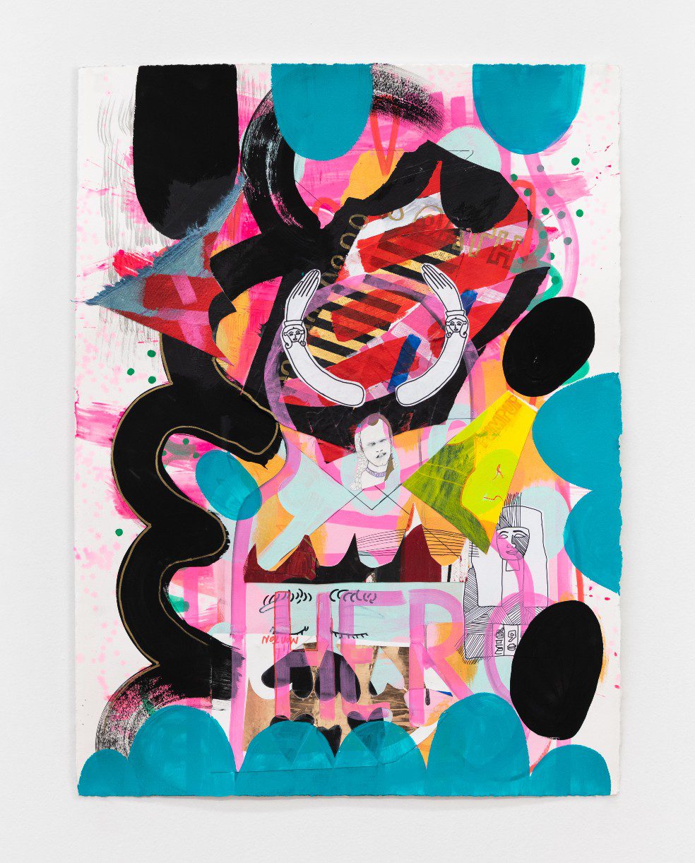 Jackie Milad, Hero, 2021, Mixed media on paper collage and drawing 30 x 23 inches | 76.2 x 58.4 cm (unframed)